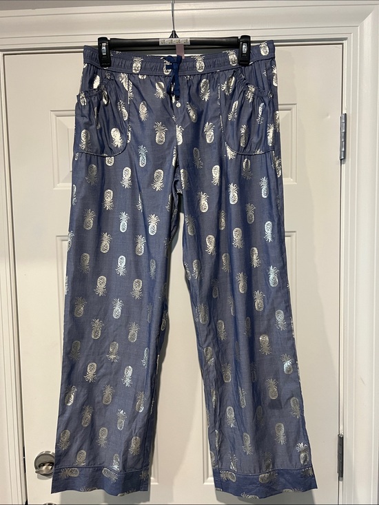 Victoria's Secret Other - Victoria’s Secret Sz L Blue Pajama Pants Metallic Pineapple Print Relaxed, Sleep